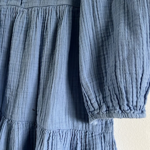 Blue cotton shirt dress / mini dress with collar and 3/4 length sleeves - Picture 4 of 7